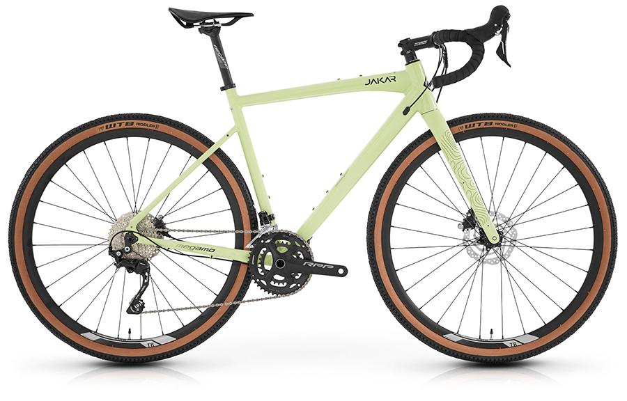 Light green Megamo Jankar gravel bike with drop handlebars, perfect for the varied terrain of a Helia self-guided cycling tour in Slovenia.